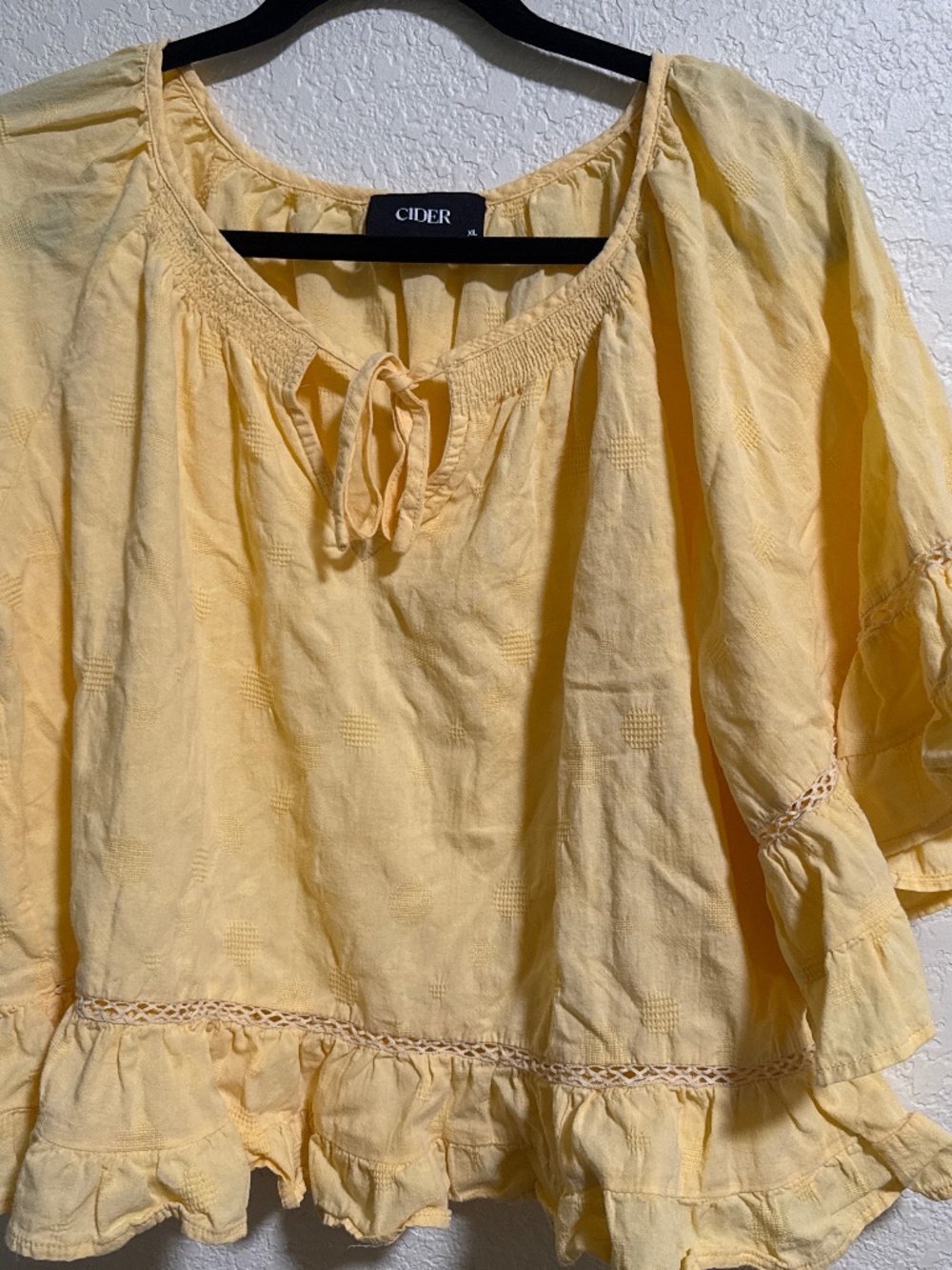 Shop Cider Pastel Yellow Tie Front Peasant Crop Top Like New XL